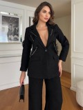 Cumpara ieftin Costum elegant din 2 Piese, Negru, accesorizat cu strasuri cu puf