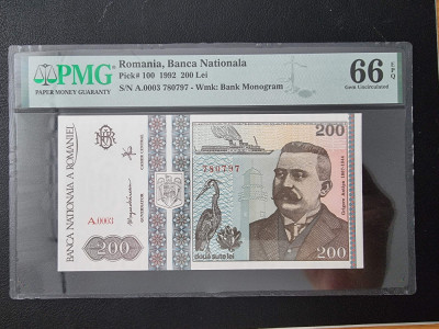 PMG 66 Bancnota gradata 200 lei 1992 foto