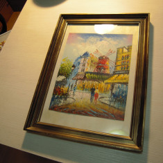 Tablou in ulei reprezentand Moulin Rouge cu dim. 20 x 28 cm., autor necunoscut