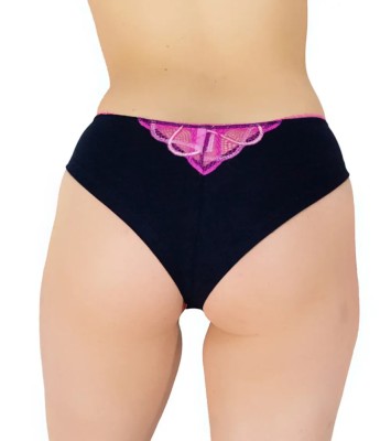 Chilot Brazilian bumbac, elastan, dantelă C1242 - XL - Bleumarin foto