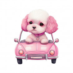 Sticker decorativ Catelus Poodle, Roz, 68 cm, 3550ST