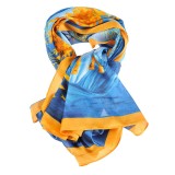 Esarfa albastra cu pesti si caprioare 110 x 110 cm