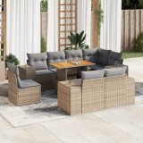 Gossi set canapele de gradina, 9 piese, cu perne, bej, poliratan
