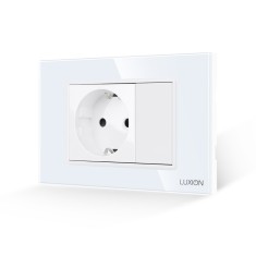 Priza Simpla si 1 Tasta Falsa cu Rama din Sticla LUXION, Standard Italian, 3M SmartElectro IntelligentHouse