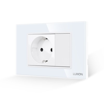 Priza Simpla si 1 Tasta Falsa cu Rama din Sticla LUXION, Standard Italian, 3M SmartElectro IntelligentHouse foto