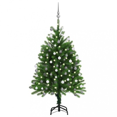 Brad de Crăciun pre-iluminat cu set globuri, verde, 120 cm foto