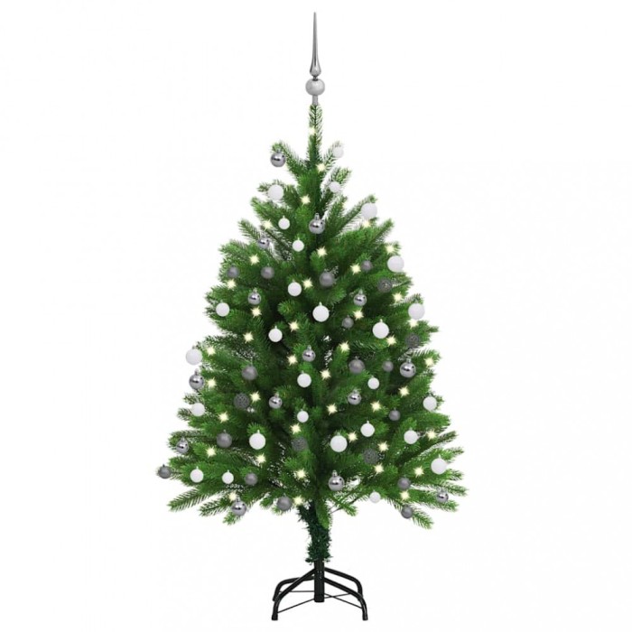 Brad de Crăciun pre-iluminat cu set globuri, verde, 120 cm