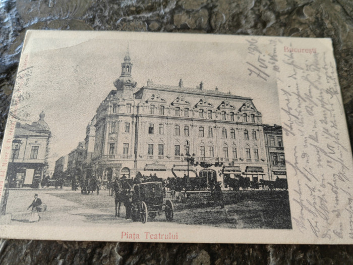 Carte postala clasica Bucuresti, 1900, Piata Teatrului National, circ. Cernauti