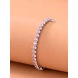 Cumpara ieftin Bratara Tenis argintie cu strasuri roz - 10726