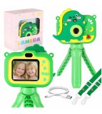 Camera Foto Digitala Copii KIK Dinozaur, 1080P, Trepied Inclus, Camera Dubla, Varsta 3+