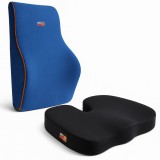 Set 2 Perne Ortopedice Linomag&reg;, Perna lombara completa &amp; Perna sezut din spuma cu memorie, Suport pentru coccis &amp; Suport lombar complet, Negru/Albast