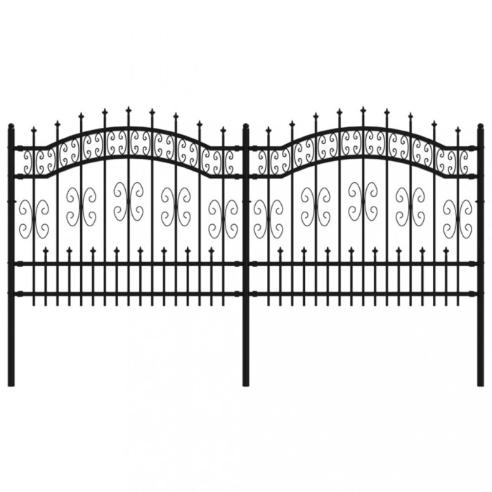Gard de gradina cu varf tip sulita, negru, 240x100 cm, otel vopsit in camp electrostatic