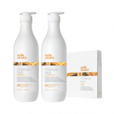 Set pentru par uscat, Milk Shake, Moisture Plus, Sampon 1000ml + Balsam 1000ml + Fiole 6x12ml