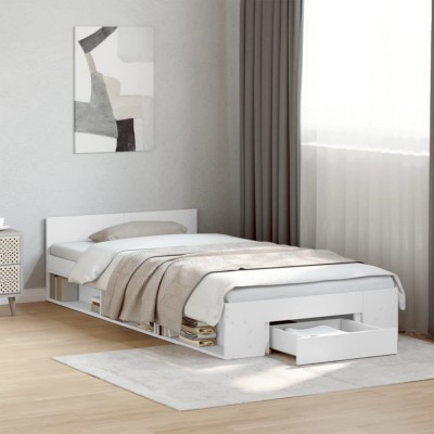 vidaXL Cadru de pat cu sertar, alb, 75x190 cm, lemn prelucrat foto