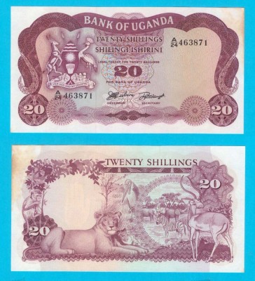 Uganda (p#3) 20 Shillings 1966 &amp;#039;1966 Series&amp;#039; serie: A/24 463871 foto