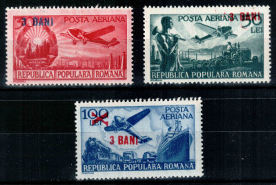 Romania 1952, LP 319, Aviatie - valori mari, supratipar, serie cu sarniera, MH* foto