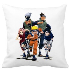 Perna Decorativa cu Naruto team, 40x40 cm, Alba, Mata, Husa Detasabila, Burduf foto