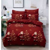 Lenjerie pat de Craciun cu elastic,pat dublu,bumbac finet,6 piese,rosie cu Mos Craciun-A925