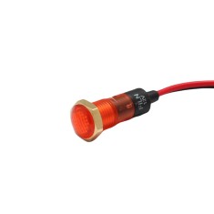 Indicator LED de panou din plastic, 8mm, 2 fire 20cm, galben, 12-24V DC, IP55, FL1P-08NW-1-YELLOW