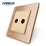 Priza dubla TV Livolo aurie cu rama din sticla securizata