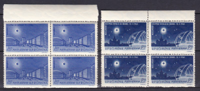 ROMANIA 1961 LP 520 ECLIPSA TOTALA DE SOARE BLOCURI DE 4 TIMBRE MNH foto