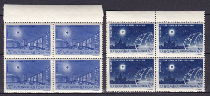 ROMANIA 1961 LP 520 ECLIPSA TOTALA DE SOARE BLOCURI DE 4 TIMBRE MNH