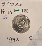560 Seychelles 5 Cents - Elizabeth II 2nd portrait - FAO 1972, KM#18, excelenta