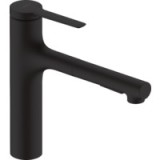Baterie bucatarie Hansgrohe Zesis 160 M33, pipa extractibila 2 jeturi, negru mat