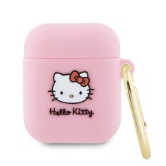 Husa Apple AirPods 1 Hello Kitty Silicone 3D Kitty Head, HKA23DKHSP, roz foto