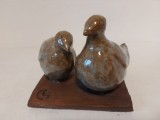 Obiect ceramic decorativ, lut ars glazurat, 2 pasari, semnat, studio art, artist made, hand made