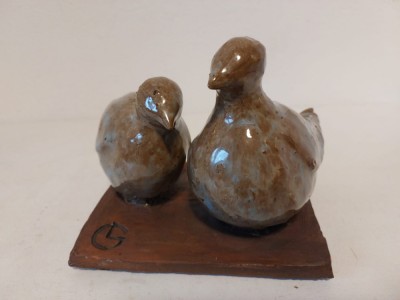 Obiect ceramic decorativ, lut ars glazurat, 2 pasari, semnat, studio art, artist made, hand made foto