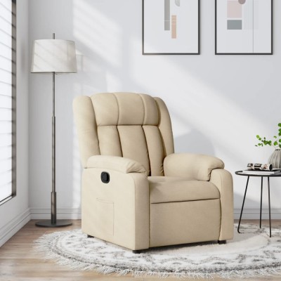 vidaXL Fotoliu rabatabil, crem, material textil foto