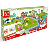 Cumpara ieftin Set 4 puzzle pentru copii, Vehicule de salvare si joc de povestire, 57 piese, Hape, +3 ani