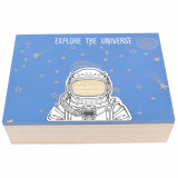 Cutie pentru depozitare sau amintiri, lemn, Albastru astronaut, 24x17x7 cm, NippleBaby