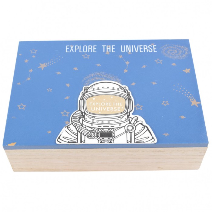 Cutie pentru depozitare sau amintiri, lemn, Albastru astronaut, 24x17x7 cm, NippleBaby