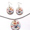 Set bijuterii cu maci rosii, margarete si albastrele, set bijuterii lemn 40634