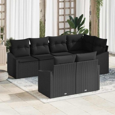 vidaXL Set de canapele pentru grădină 7 pcs Negru Rattan poli 3346763 foto