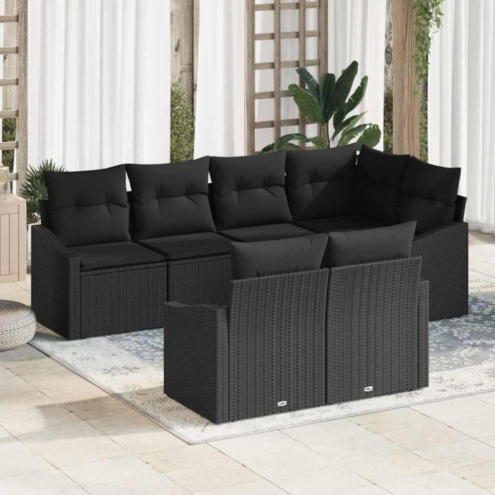 vidaXL Set de canapele pentru grădină 7 pcs Negru Rattan poli 3346763
