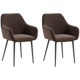 HOMCOM Set 2 Scaune de Dining Tapițate &icirc;n Stil Nordic cu Brațe și Picioare din Oțel, 54x57x80 cm, Maro | Aosom Romania