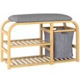 HOMCOM Bancă pentru Pantofi din Bambus cu 2 Rafturi și Coș Detașabil, 70x30x45 cm, Lemn | Aosom Romania