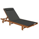 Outsunny Șezlong cu Roți, Spătar Reglabil &icirc;n 4 Poziții și Tetieră, 84x200x101 cm, Negru | Aosom Romania