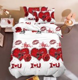 Cumpara ieftin Lenjerie De Pat 3D - Xu003, Bumbac, 4 Piese, Fara Elastic, Alb, Imprimeu