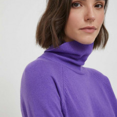 United Colors of Benetton pulover din amestec de lana femei, culoarea violet, light, cu guler