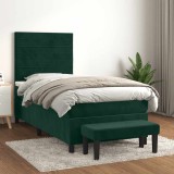 vidaXL Pat box spring cu saltea, verde &icirc;nchis, 90x190 cm, catifea 3137878