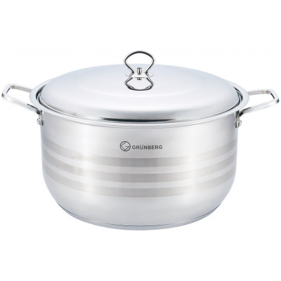 Cratita inalta profesionala din inox Grunberg, 23 l, 38 cm, manere groase nituite, capac din inox foto