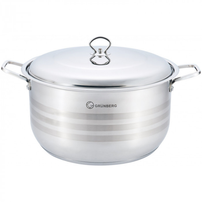 Cratita inalta profesionala din inox Grunberg, 23 l, 38 cm, manere groase nituite, capac din inox