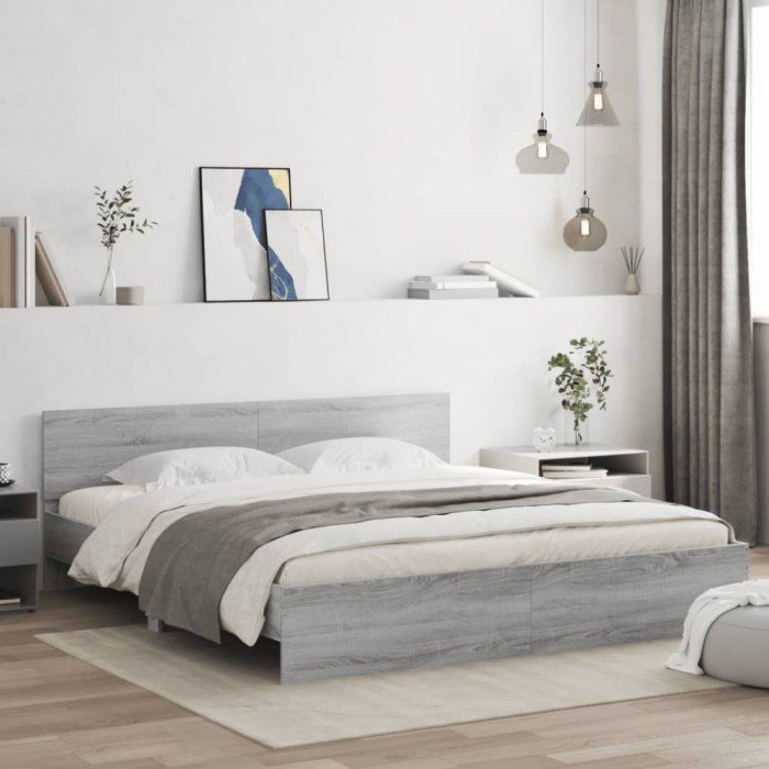 vidaXL Cadru de pat cu tăblie, gri sonoma, 180x200 cm 3207467