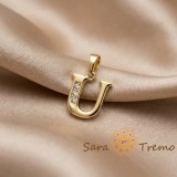 Pandantiv litera U cu zirconia, placaj triplu cu aur 14K