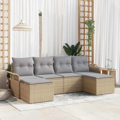 vidaXL Set de canapele pentru grădină cu pernă 6 pcs Bej Rattan poli 3345470 foto