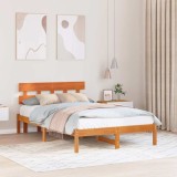 vidaXL Cadru de pat cu headboard Maro 140 x 190 cm Lemn masiv de pin 872172